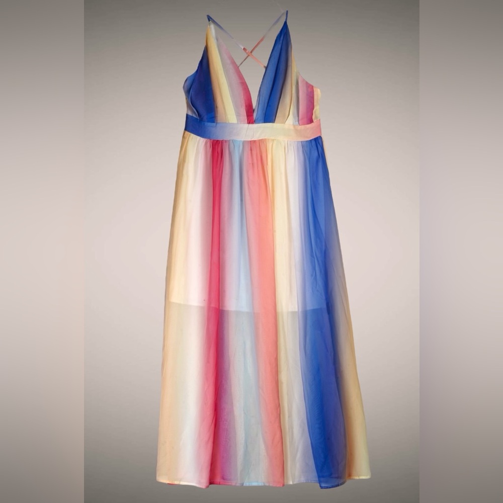 Cupshe Rainbow Maxi Dress Plunging Neckline Multicolor Polyester – Size L - Picture 8 of 15